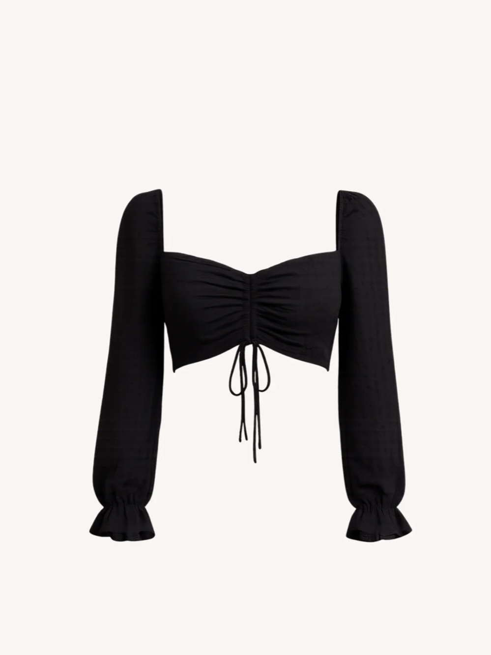 privy Black Long-Sleeve Cropped Peasant Top